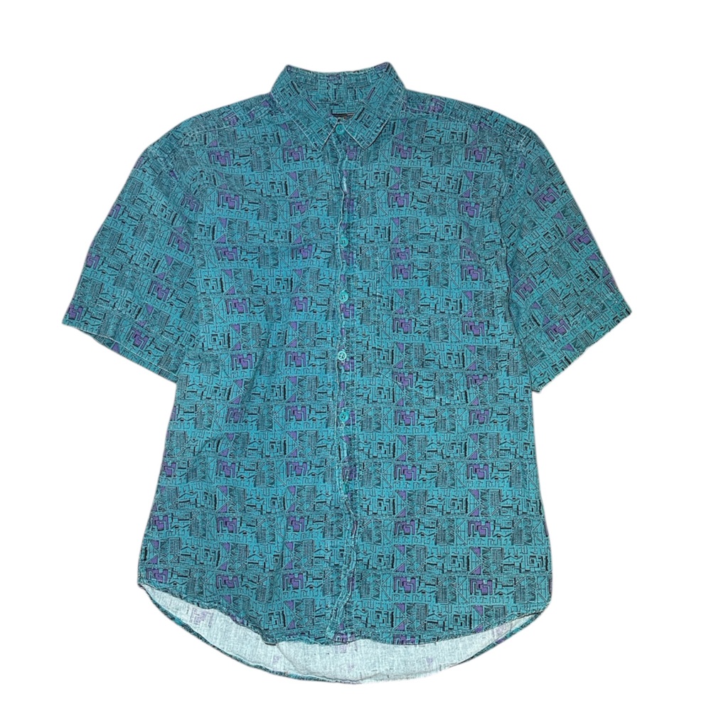 Vintage Teal and Purple Casual Button Down Shirt